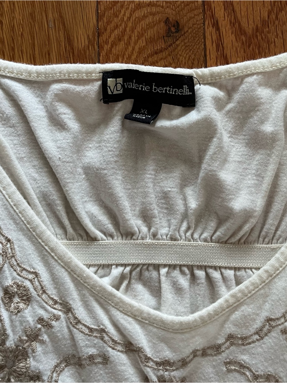 Valerie Bertinelli Sz XL Ivory A-line Tank Top w/Beige Embroidered Front Racerba - Picture 2 of 5